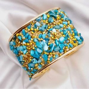 Turquoise & Gold Gravel Cuff Bracelet NWOT
